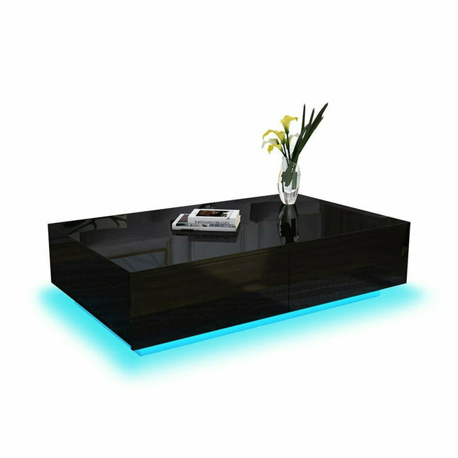 4 Drawers Coffee Table High Gloss Rectangle End Table, Modern Living Room Furniture Black Side Desk - MDF Material