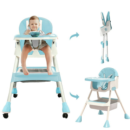 4-in-1 Baby Highchair, Adjustable Kid Dining Chairs with Five-Point Snap Button, Dinner Plate and Toy Rack, Dark Blue