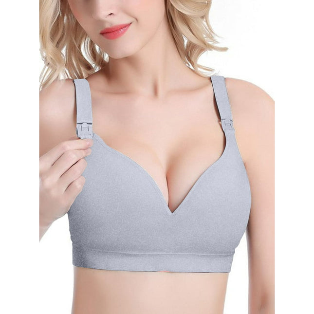DAKIMOE Maternity Nursing Wire-Free Bra Breastfeeding Bralette, Gray, L