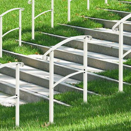 OverPatio 3-Step Adjustable White Wrought Iron Handrail for Outdoor Steps