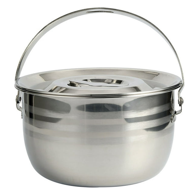 Etereauty Pot Cooking Camping Cookware Stainless Camp Portable Saucepan Steel Stick Outdoor Campfire Lid Fire Open Handle  Non Use