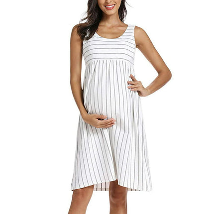 Pregnancy Clothes Valentine's Day Deals Clearance Women's Crewneck Stripe Sleeveless Pregnant Maternity Nursing Dress