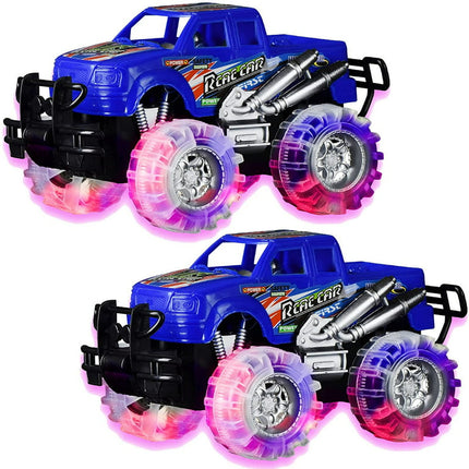 Playo 6” Toddler Monster Truck with LED Light Tires Push Car Toy Truck, 2 Pack Blue