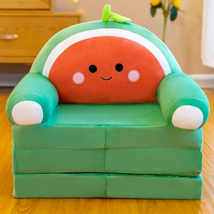 Plush Foldable Kids Sofa Backrest Armchair 2 In 1 Foldable Children Sofa Cover Cute Cartoon Lazy Sofa Children Flip Open Sofa Bed For Living Room Bedroom Without Liner Filler Green L