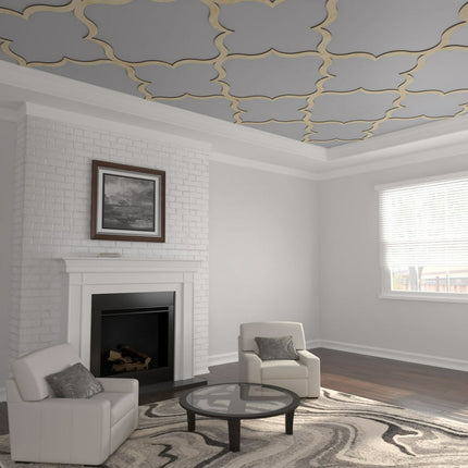 66 5/6"W x 66 5/6"H x 3/8"T King Size May Decorative Fretwork Wood Ceiling Panels, Birch