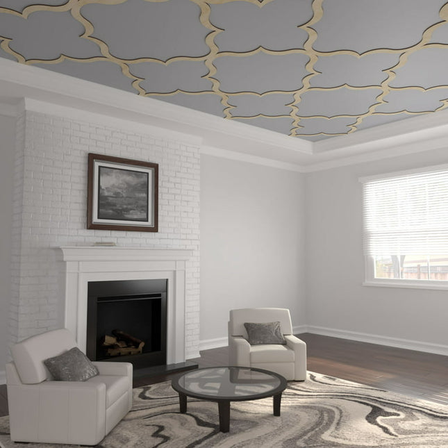 66 5/6"W x 66 5/6"H x 3/8"T King Size May Decorative Fretwork Wood Ceiling Panels, Birch