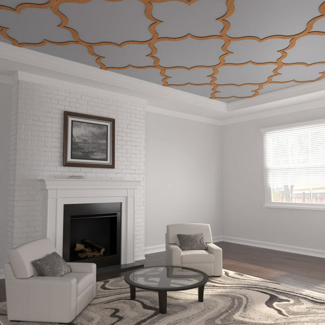 66 5/6"W x 66 5/6"H x 3/8"T King Size May Decorative Fretwork Wood Ceiling Panels, Cherry