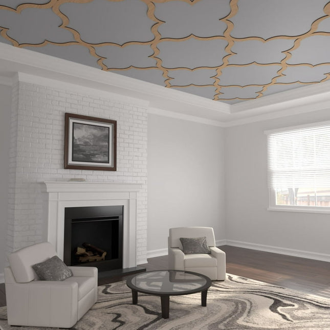 66 5/6"W x 66 5/6"H x 3/8"T King Size May Decorative Fretwork Wood Ceiling Panels, Hickory