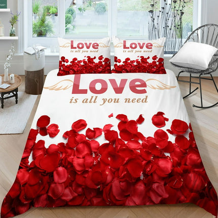 Home Bed Set Newly Fashion Bedding Cover Suit 3D Rose Printed Quilt Cover Sets,Queen (90"x90")