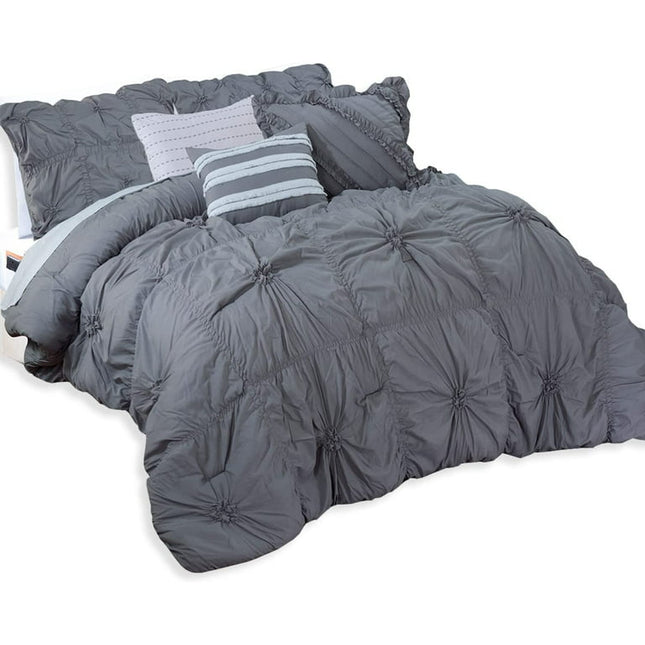 Mocassi Oversized Comforter Set, Amy 12-Piece Bed-in-a-Bag, Down Alternative Bedding with Matching Shams and Decorative Pillows, Full/Queen, Gray
