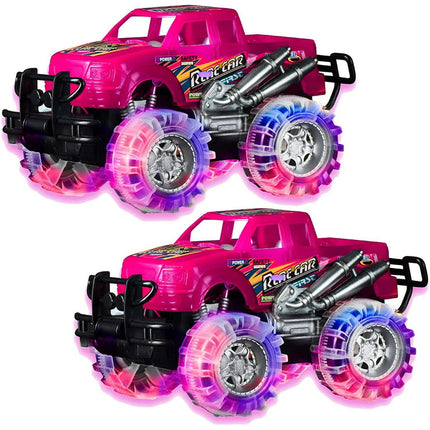 Playo 6” Toddler Monster Truck with LED Light Tires Push Car Toy Truck, 2 Pack Pink