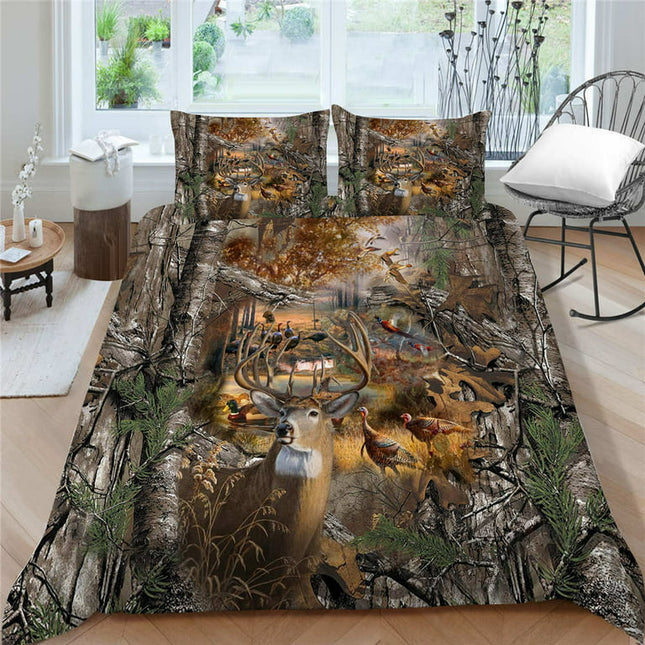 Quilt Covers Home Bedclothes 2/3 Pcs Home Decor 3D Deer Printed Duvet Cover Set Bedroom Decoration,Twin (68"x86")