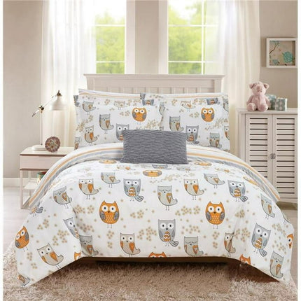 8 Piece Talons Reversible Comforter Set - Grey, Orange & White - Full Size