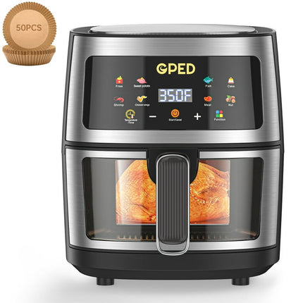 8-in-1 Air Fryer, 7.5QT Air Fryer with Visible Cooking Window, 8 Cooking Presets, Smart Digital Touchscreen, Easy To Clean Non-stick and Dishwasher-Safe Basket, Including Air Fryer Paper Liners 50PCS