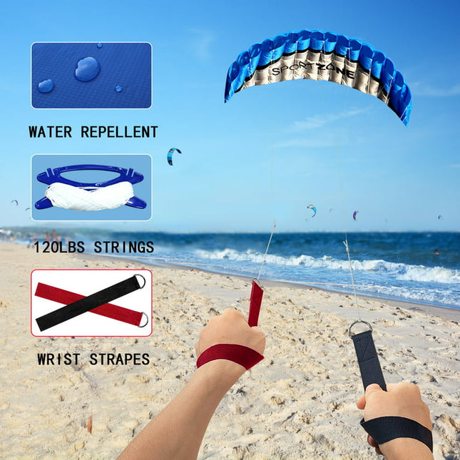 Hengda Kite 98" Blue Dual Line Stunt Parafoil Kite for Kids and Adults Kite Nylon Easy to Fly