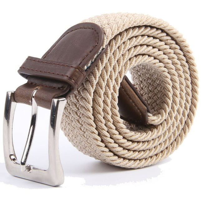 Gelante Adult's Canvas Elastic Fabric Woven Stretch Braided Belts Solid Color - Beige, M