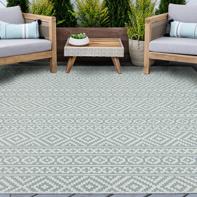8x10 Water Resistant, Large Indoor Outdoor Rugs for Patios, Front Door Entry, Entryway, Deck, Porch, Balcony | Outside Area Rug for Patio | Blue, Stripe | Size: 7'10'' x 10'2''