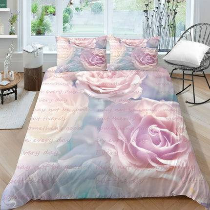 Home Bed Set Newly Fashion Bedding Cover Suit 3D Rose Printed Quilt Cover Sets,King(90"x104")