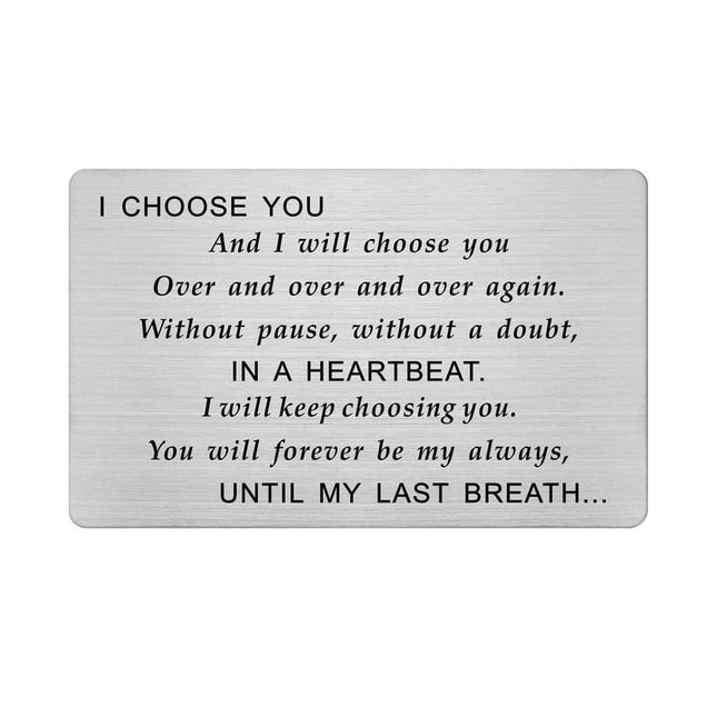 FALOGIJE Engraved Wallet Card Insert Men, I Choose You, I Love You Gifts for Him, Anniversary Card for Husband, Groom's Gifts on Wedding Day, Fiance Birthday card, Fathers Day, Valentines