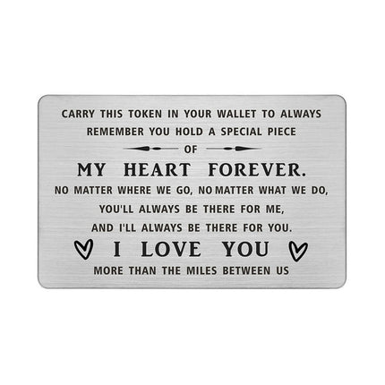 Degasken Meaningful Love Card for Him Husband Boyfriend Valentines - I Love You More Than The Miles Between Us - Distance Love Gifts for Men Anniversary Christmas, Metal Engraved