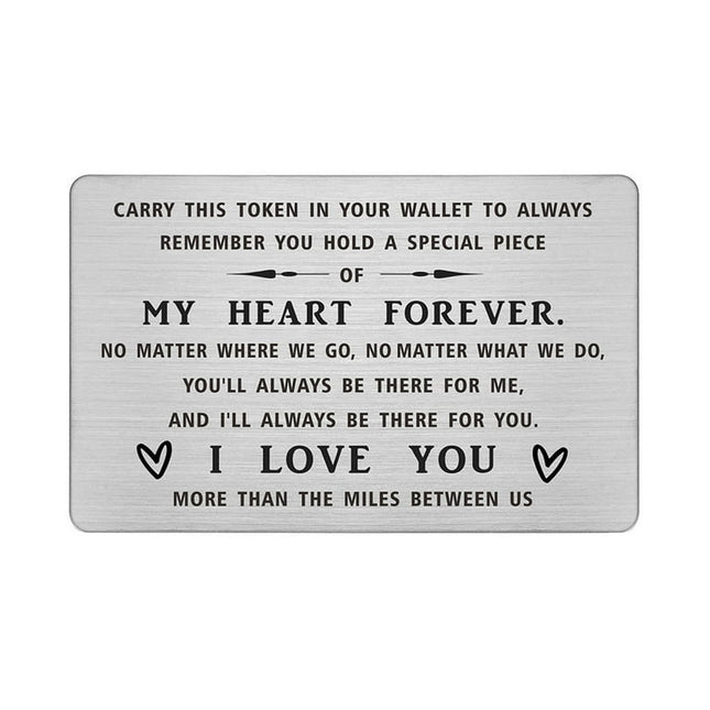Degasken Meaningful Love Card for Him Husband Boyfriend Valentines - I Love You More Than The Miles Between Us - Distance Love Gifts for Men Anniversary Christmas, Metal Engraved
