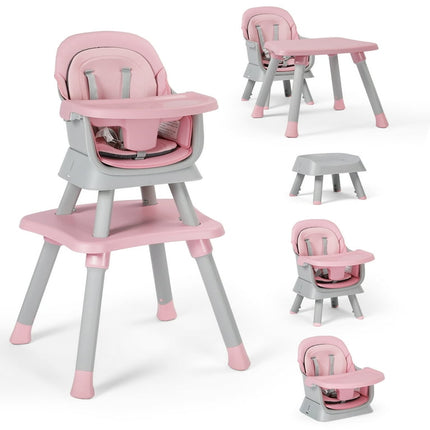 AILEEKISS 8 IN 1 Baby High Chair, Toddler Dining Booster Seat/Kids Table & Chair Set/Building Block Table/Kids Stool, Pink