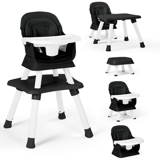 AILEEKISS 8 in 1 Baby High Chair,Toddler Dining Booster Seat/Kids Table & Chair Set/Building Block Table, Black