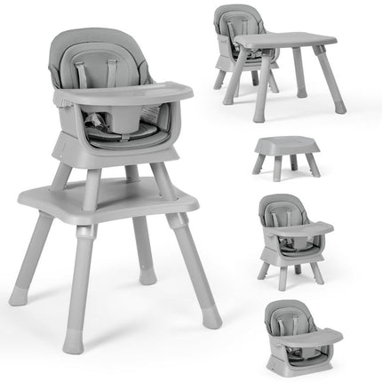 AILEEKISS 8 in 1 Baby High Chair, Toddler Dining Booster Seat/Kids Table & Chair Set/Building Block Table/Kids Stool, Light Grey