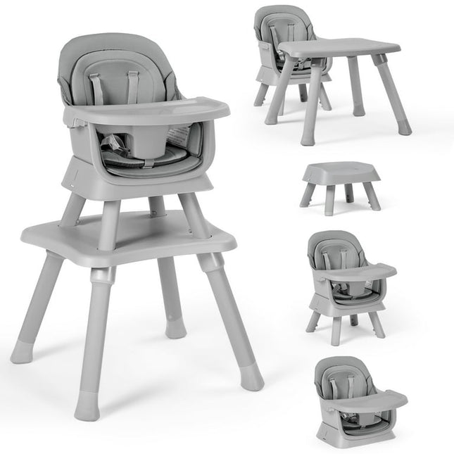 AILEEKISS 8 in 1 Baby High Chair, Toddler Dining Booster Seat/Kids Table & Chair Set/Building Block Table/Kids Stool, Light Grey
