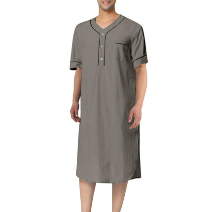 AMILIEe Loose Nightgown for Men - Short Sleeve Nightshirt with Pockets