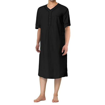 AMILIEe Loose Nightgown for Men - Short Sleeve Nightshirt with Pockets