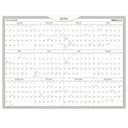AT-A-GLANCE 2024 WallMates Self-Adhesive Dry-Erase Yearly Calendar Large 24 x 18