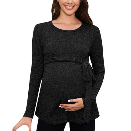 Aayomet Women's Maternity T-Shirt Hoodie Long Sleeves Shirt Casual Crew neck Top Basic Cute Lightweight Tee,Black XXL