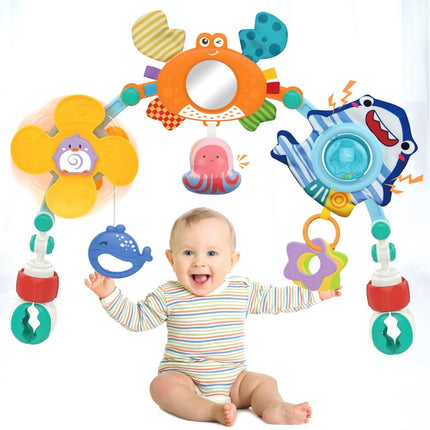 Aboosam Baby Stroller Arch Toys 0 to 12 Months - Adjustable Baby Car Seat Toys - Hanging Activity Arch with Play Accessories - Montessori Bassinet Indoor Outdoor Toys for Toddlers 0 3 6 9 12 Months