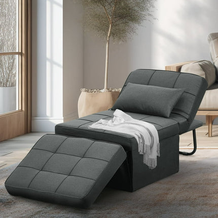 Ainfox Folding Sofa Bed, Convertible Ottoman Chair Chaise Sofa Bed 4 in 1 Multi-Function Modern Breathable Linen Couch Bed Guest Bed Lounge with Adjustable Sleeper , Grey