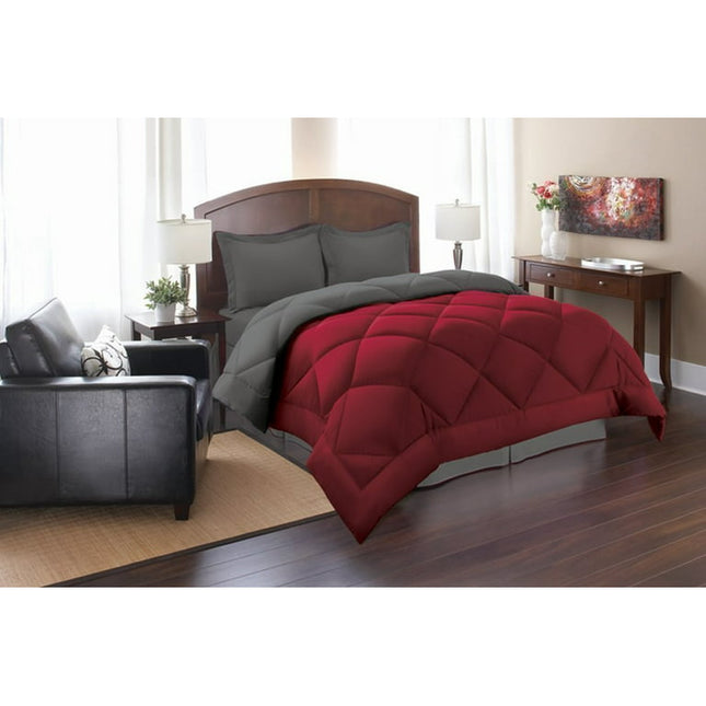 All Season Comforter and Year Round Medium Weight Down Alternative Reversible 3-Piece Comforter Set-Twin, Red/Gray