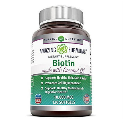 Amazing Formulas Biotin 10000mcg with Extra Virgin Natural Coconut Oil 120 Softgels