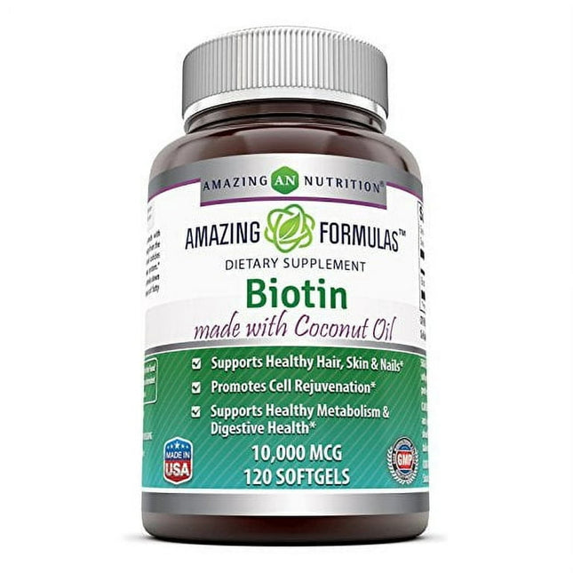 Amazing Formulas Biotin 10000mcg with Extra Virgin Natural Coconut Oil 120 Softgels