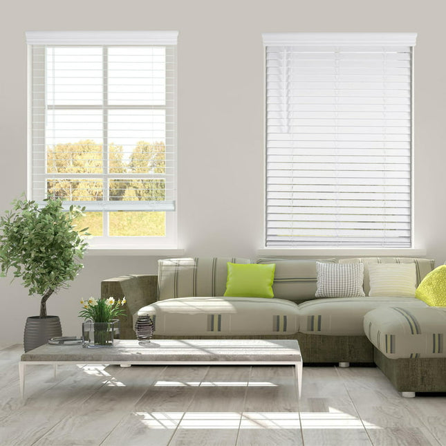 Arlo Blinds 2" Faux Wood Cordless Horizontal Blinds with Crown Valance, 34.25"W x 60"H, White