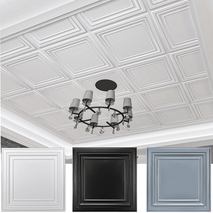 Art3d  12-Pack 24"X24"  Ceiling Tiles Plastic Sheet in Black, Covering 48 sq.ft-Wireframe Texture Design