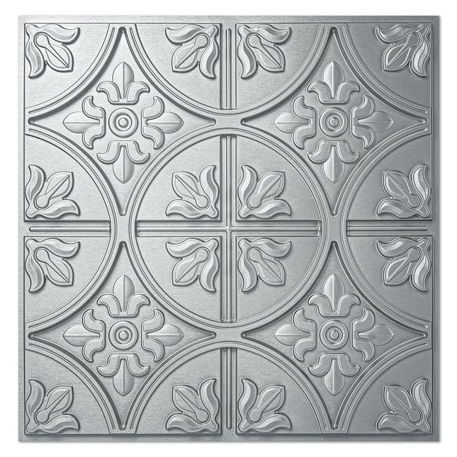 Art3d 12-Piece 24x24 inch PVC Ceiling Tiles, Fancy Classic Style in Argent Silver