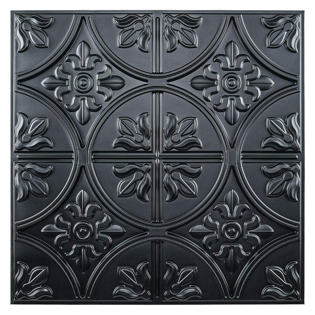 Art3d  2x2 PVC Decorative Ceiling Tile, 3D Ceiling Panel Fancy Flower(Pack of 12) Black