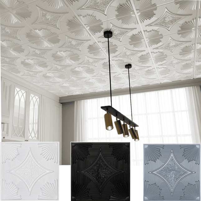 Art3d Drop Ceiling Tiles 24x24 in White (12-Pack, 48 Sq.ft), 3D Wainscoting Panels Glue up 2x2ft