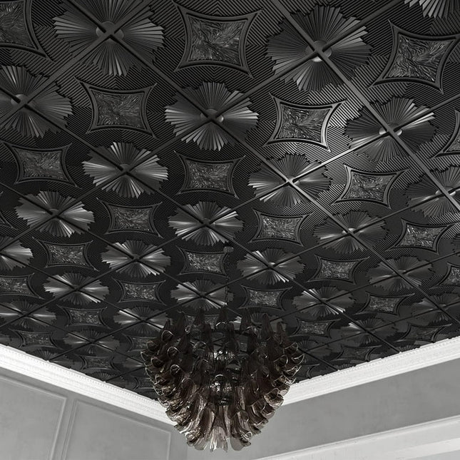 Art3d Drop Ceiling Tiles 2x2ft,3D Wainscoting Panels Glue Up,12Pcs, 48 Sq.ft Black