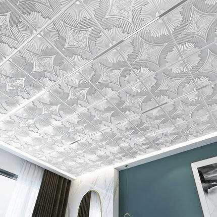Art3d  Drop Ceiling Tiles 2x2ft ,3D Wainscoting Panels Glue Up,12Pcs, 48 Sq.ft White