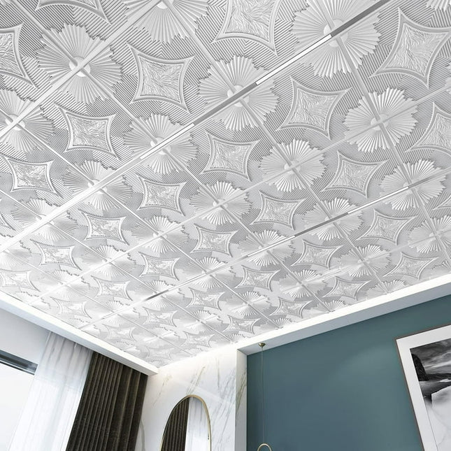 Art3d  Drop Ceiling Tiles 2x2ft ,3D Wainscoting Panels Glue Up,12Pcs, 48 Sq.ft White