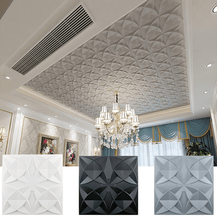Art3d Ornamental Ceiling Tile 2x2 Glue up, PVC Ceiling Tile Pack of 12-Piece Black Flowers