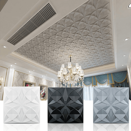 Art3d Ornamental Ceiling Tile 2x2 Glue up, PVC Ceiling Tile Pack of 12-Piece White Flowers