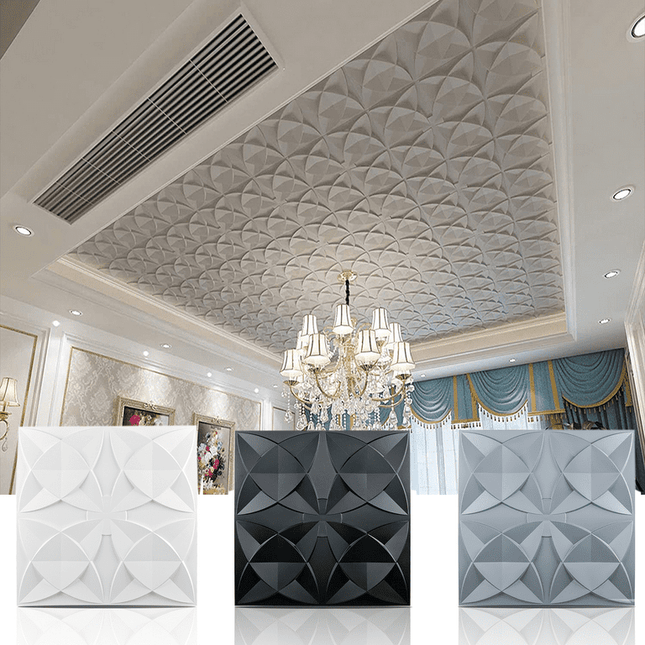 Art3d Ornamental Ceiling Tile 2x2 Glue up, PVC Ceiling Tile Pack of 12-Piece White Flowers