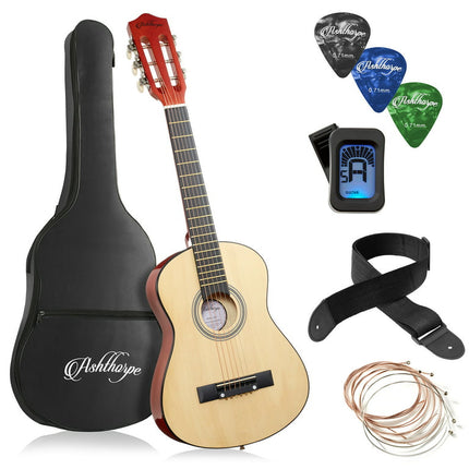 Ashthorpe 30-Inch Beginner Acoustic Guitar Starter Package, Natural